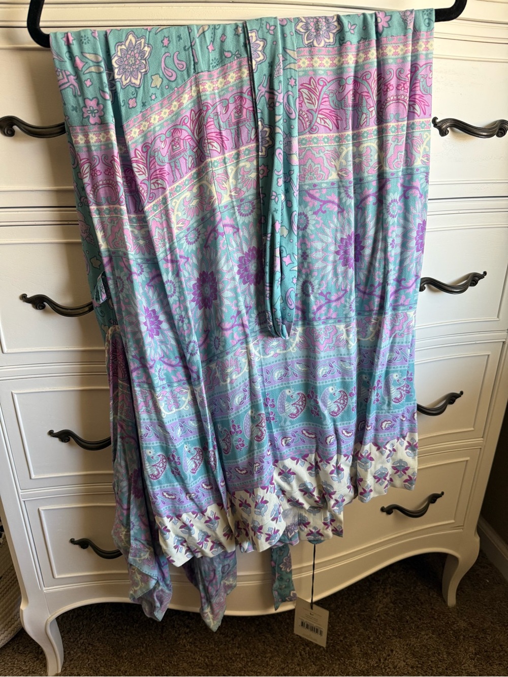 Spell Asymmetrical Maxi Skirt in Aqua and Lavender Paisley